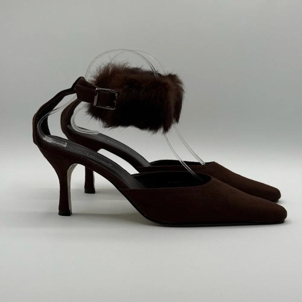 Pierre Dumas Carmela Women's Brown Micro Suede Slingback Stiletto Heels Sz 10 - Picture 3 of 16